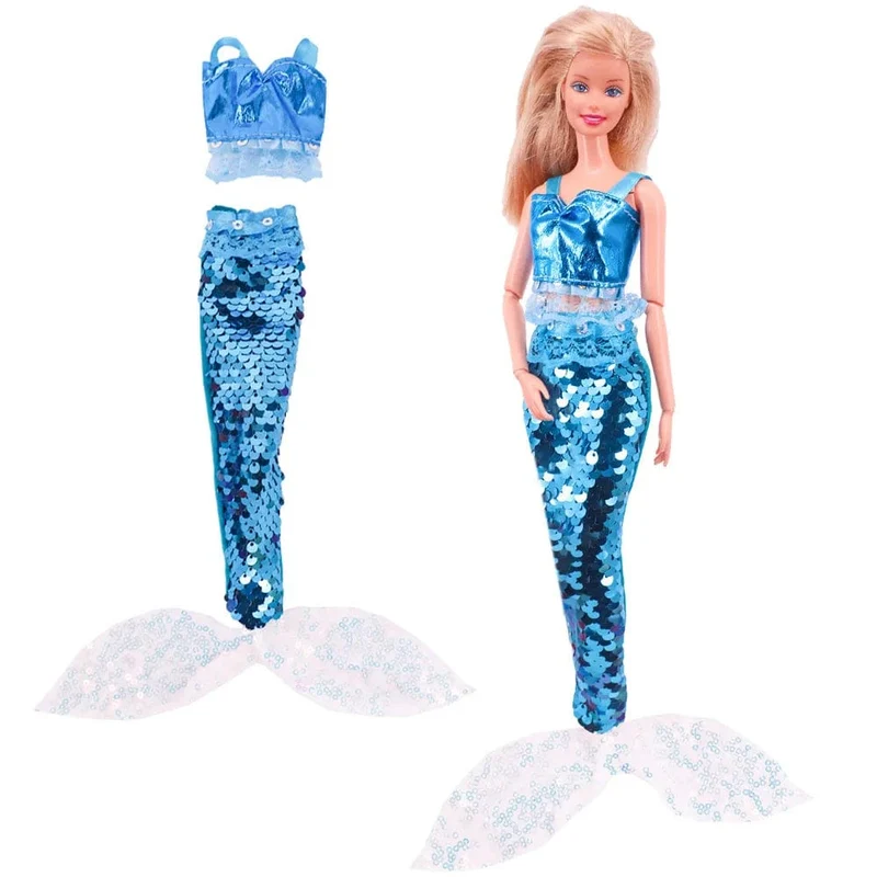 Blaue Puppenkleidung, modischer Mantel, Hose, Kleid, Meerjungfrau-Kleidung, geeignet für 30 cm große Bjd-Puppen und 11.5-Zoll-Puppen, Geschenk, Zubehör für Mädchenpuppen