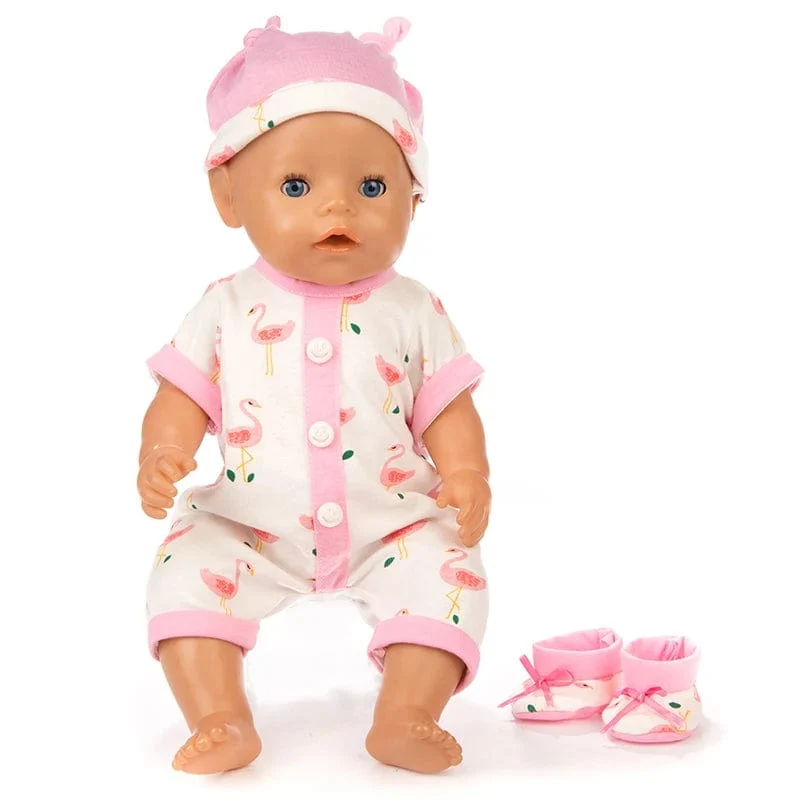 2 teile/satz Anzug + Schuhe Puppen Outfit Für 43 cm Babypuppe Niedlichen Pullover Strampler 17 Zoll Puppenkleidung ， Puppenzubehör.