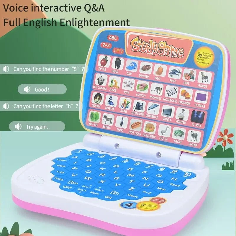 Kleines Laptop-Spielzeug zum Englischlernen für Kinder. Jungen- und Mädchencomputer für Alphabet ABC.Zahlen.Wörter.Rechtschreibung.Mathematik.Musik