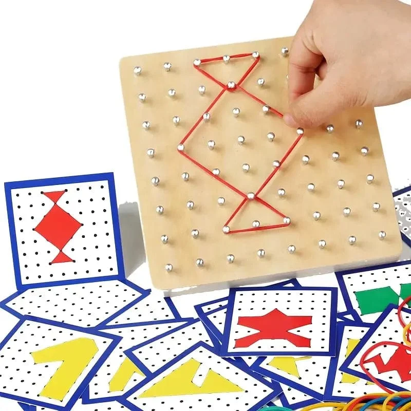 Montessori Pädagogische Kinder Baby Kreative Spielzeug Grafiken Mathematik Muster Blöcke Geo Board Gummibänder Holz Nagel Boards Set