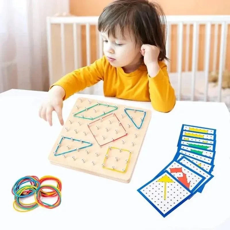 Montessori Pädagogische Kinder Baby Kreative Spielzeug Grafiken Mathematik Muster Blöcke Geo Board Gummibänder Holz Nagel Boards Set