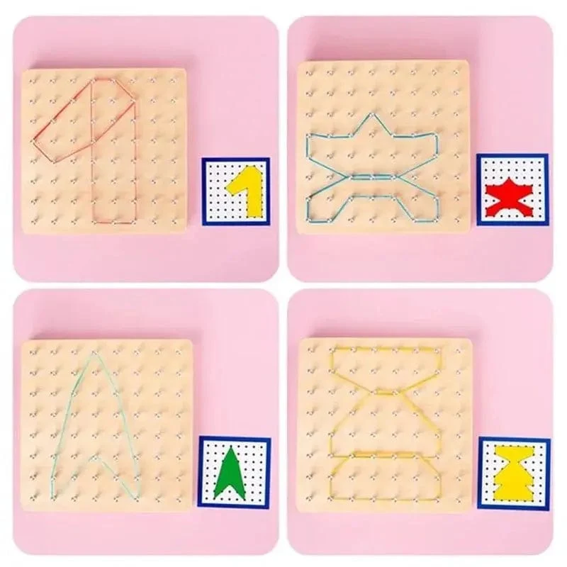 Montessori Pädagogische Kinder Baby Kreative Spielzeug Grafiken Mathematik Muster Blöcke Geo Board Gummibänder Holz Nagel Boards Set