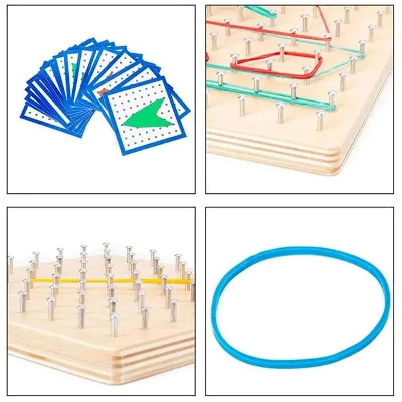 Montessori Pädagogische Kinder Baby Kreative Spielzeug Grafiken Mathematik Muster Blöcke Geo Board Gummibänder Holz Nagel Boards Set