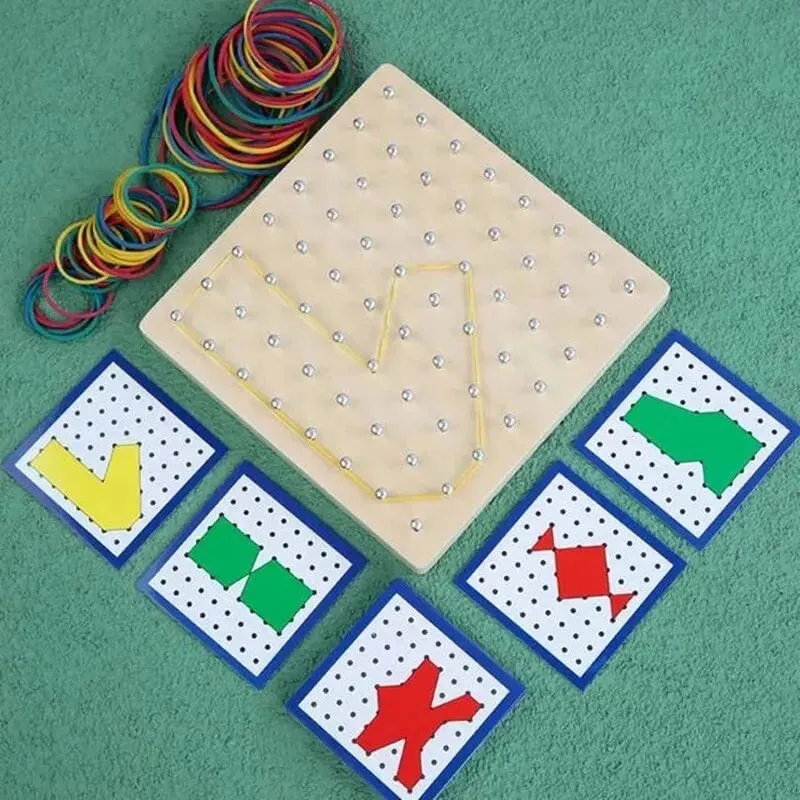 Montessori Pädagogische Kinder Baby Kreative Spielzeug Grafiken Mathematik Muster Blöcke Geo Board Gummibänder Holz Nagel Boards Set