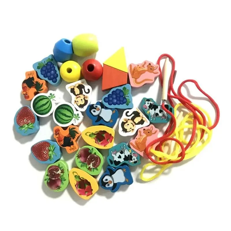 Cartoon Holz Kleine Perlen Kinder Frühe Bildung Baby Puzzle 0-1-3 Jahre Alt Holz Perlen Baustein spielzeug