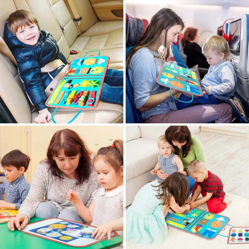 Montessori-Arbeitsbrett für Kleinkinder im Alter von 1–3 Jahren, beschäftigtes sensorisches Lernspielzeug, Reisespielzeug