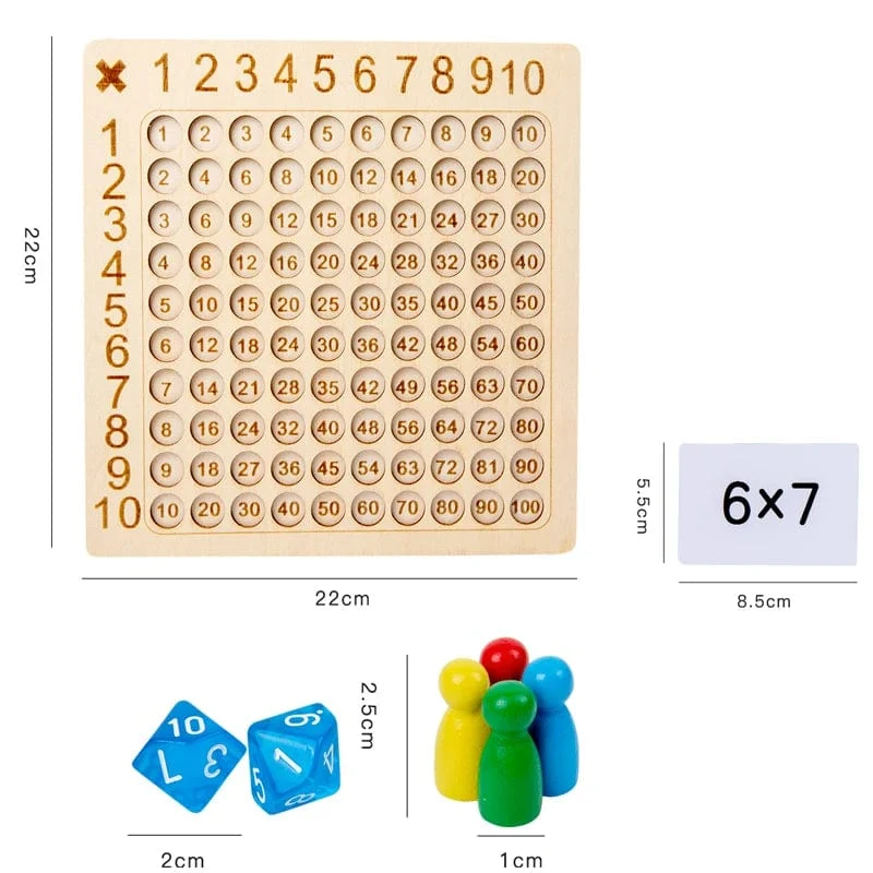 99 Multiplikationsbrettspiel Holz Montessori Kinder lernen Lernspielzeug Mathe Zählen Hundert Brett Interaktives Denken