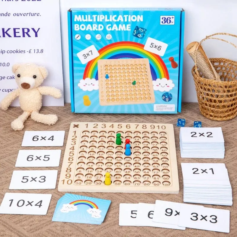 99 Multiplikationsbrettspiel Holz Montessori Kinder lernen Lernspielzeug Mathe Zählen Hundert Brett Interaktives Denken