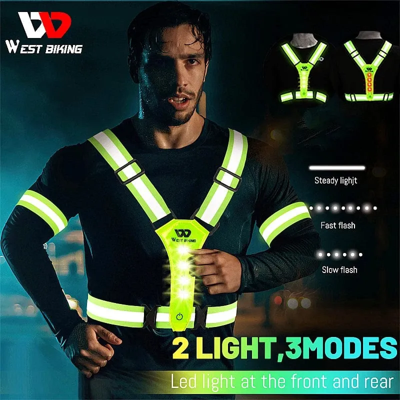 WEST BIKING Reflektierende Sicherheitsweste fürs Radfahren, Elektroroller, blinkende Weste, USB wiederaufladbare LED-Weste, Laufen, Joggen, Angeln