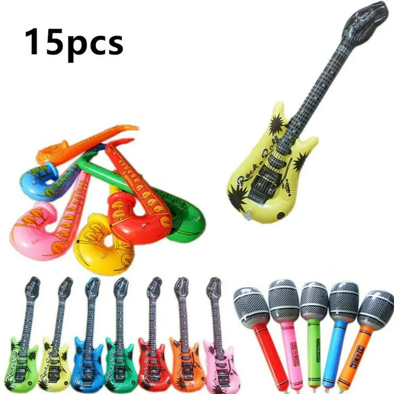 15 Stücke Aufblasbare Instrumente Spielzeug Musik Luftballons Set Simulation Instrument Gitarren Saxophone Mikrofone Party Spielzeug
