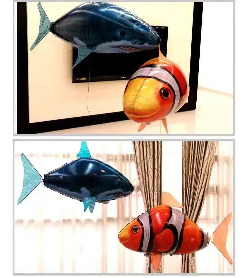 Aufblasbare Fernbedienung Hai Spielzeug Luft Schwimmen RC Tier Radio Fliegen Ballons Clown Fisch Tiere Neuartiges Spielzeug Für Kinder Jungen