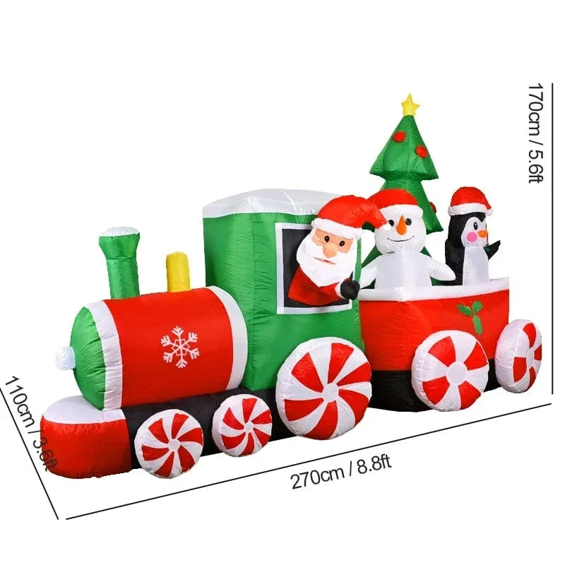 Weihnachtsdekoration Aufblasbarer Zug Weihnachtsmann Schneemann Länge 8.8 m Aufblasbares Spielzeug mit LED-Beleuchtung Outdoor Garten Ornament