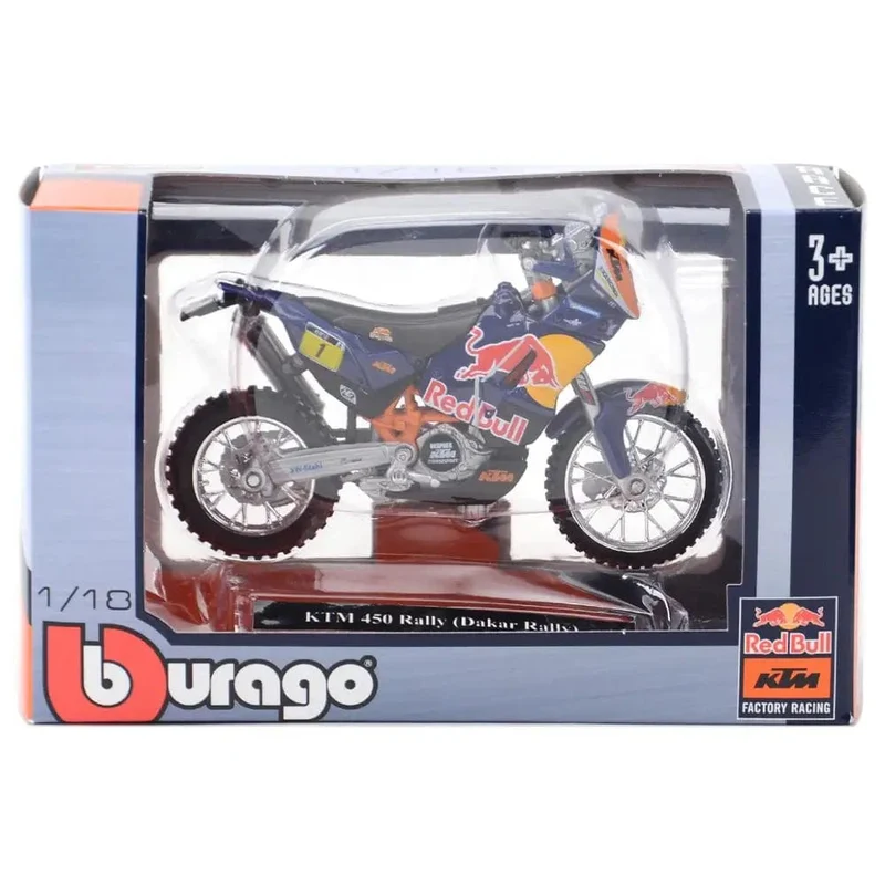 Bburago 1:18 KTM 450 Rally Statische Druckgussfahrzeuge, Motorrad-Modellspielzeug zum Sammeln