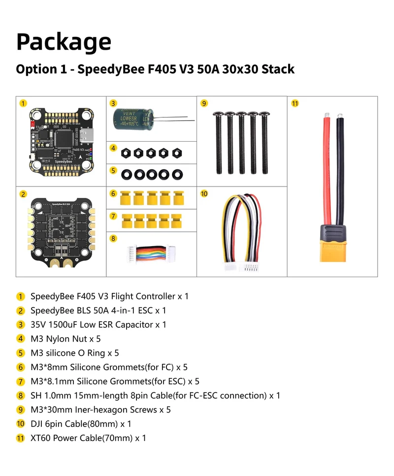 SpeedyBee F405 V3 Flight Control BLS 50A 4IN1 ESC 30x30 FC & ESC Stapel Flytower 3-6S für HD/Analog VTC Fpv Racing Drone
