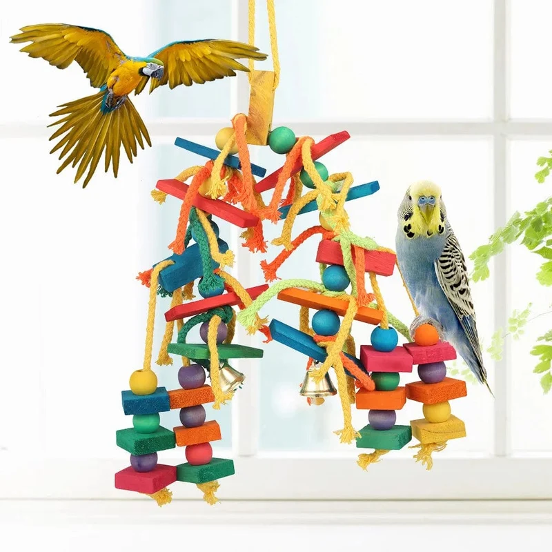 Holz Papagei Vogel Spielzeug Liebe Vogelkäfig Lustige Ausbildung Vogel Spielzeug Baumwolle Seil Papagei Spielzeug Bissfest Vogel Reißen Spielzeug haustier Produkt