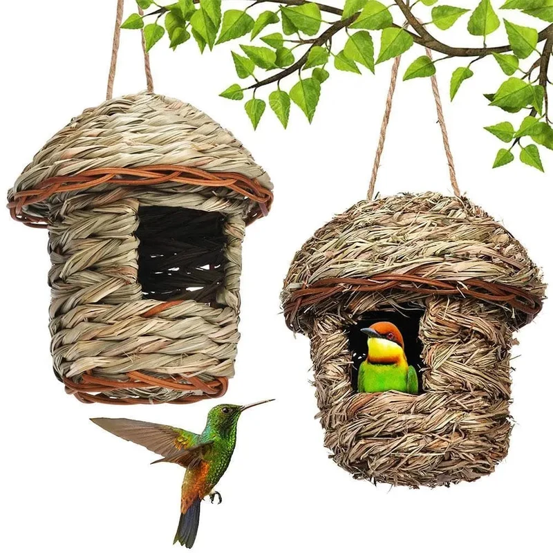 Handgewebtes Strohvogelnest, Papageienschlüpfer, Outdoor-Garten, hängendes Bruthaus, Nest, Vogelzubehör