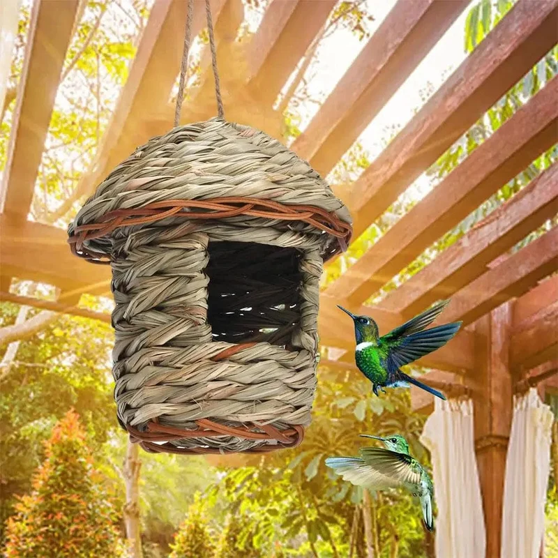 Handgewebtes Strohvogelnest, Papageienschlüpfer, Outdoor-Garten, hängendes Bruthaus, Nest, Vogelzubehör