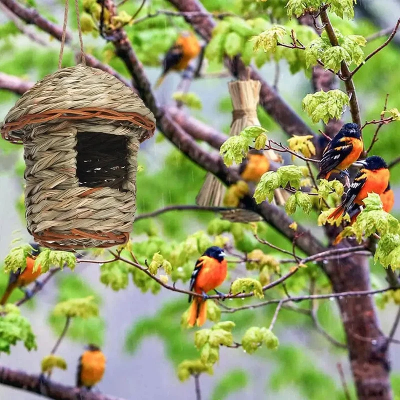 Handgewebtes Strohvogelnest, Papageienschlüpfer, Outdoor-Garten, hängendes Bruthaus, Nest, Vogelzubehör