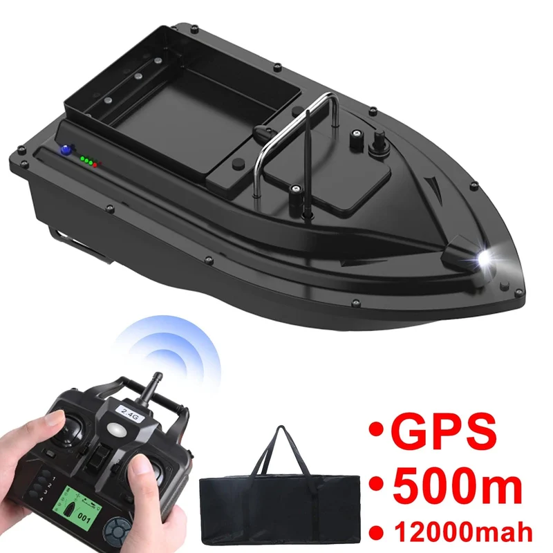 RC Fischköderboot mit Tasche GPS Auto Return 2KG Load Bin 500M Entfernung Nachtlicht 12000mAh 6 Stunden RC Schiff Spielzeug