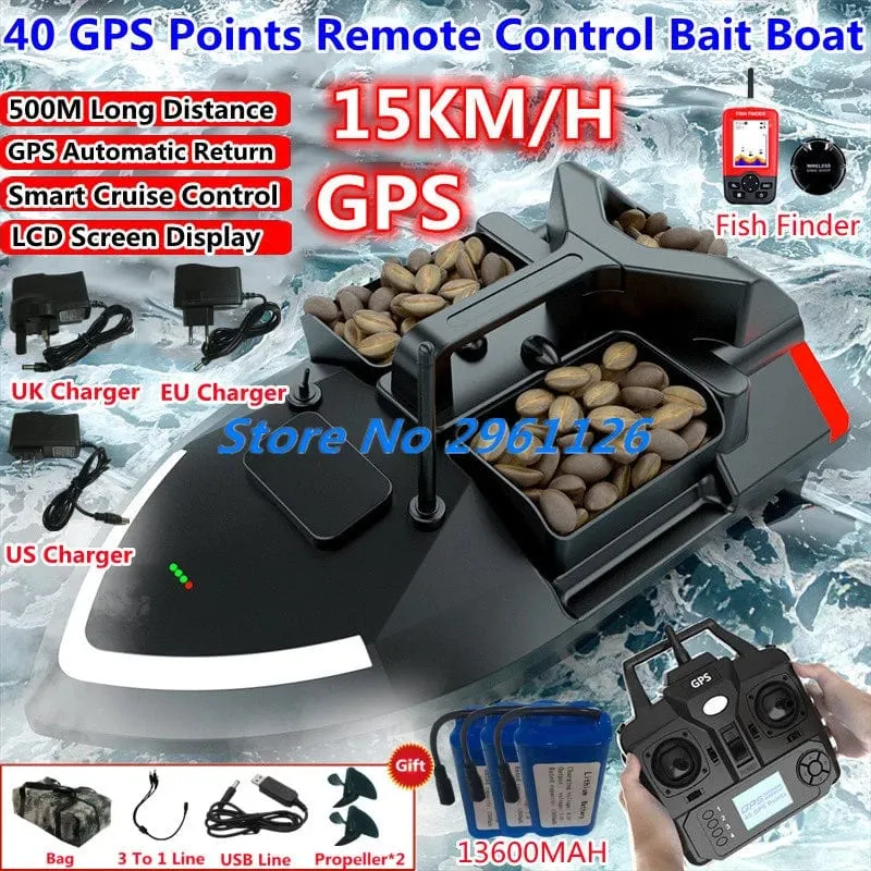 500M 40GPS Punkt Fernbedienung Fischerboot 2KG Last 6 Stunden LCD Display GPS Auto Return Cruise 3 Hopper High Speed ​​RC Köder Boot