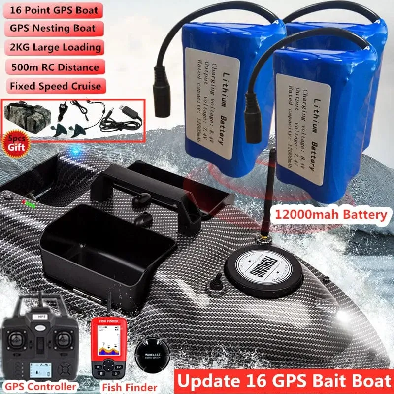 GPS Dual Position Fixed Speed ​​Cruise RC Fischköderboot 2KG 500M Dual Motor 3-Hopper 16 Point Nesting Boat Fish Finder VS V18