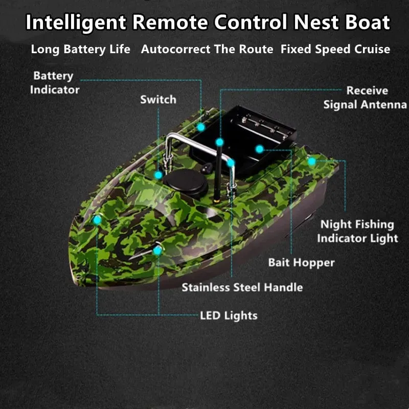 Smart Fixed Speed ​​Cruise Radio Fernbedienung Fischköderboot 1.5 kg 500 m Dual-Nachtlicht Köder Angeln RC Köderboot Angeln