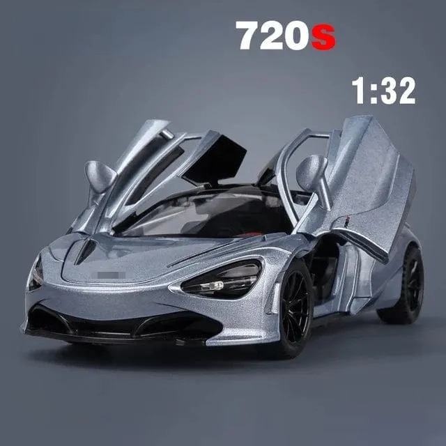 Maßstab 1/32 720S Sportwagenmodell aus Legierung, Druckguss-Spielzeug, Metallfahrzeuge, Modell mit Sound, Licht, Türen können geöffnet werden, Auto für Jungen, Geschenk