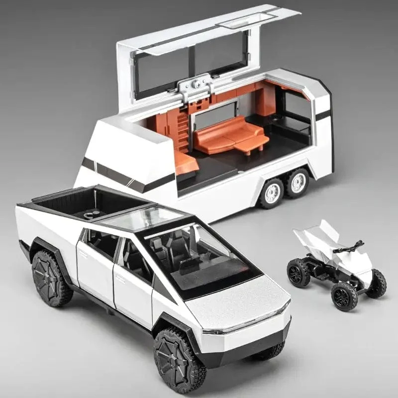 1:32 Spielzeug-Trucks für Jungen Cybertruck-Modell, silberner Pickup-Truck aus Druckgussmetall, Spielzeugautos mit Ton und Licht für Kinder ab 3 Jahren