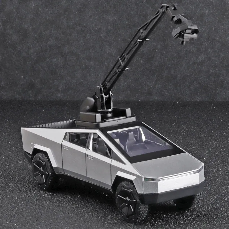 1:32 Spielzeug-Trucks für Jungen Cybertruck-Modell, silberner Pickup-Truck aus Druckgussmetall, Spielzeugautos mit Ton und Licht für Kinder ab 3 Jahren