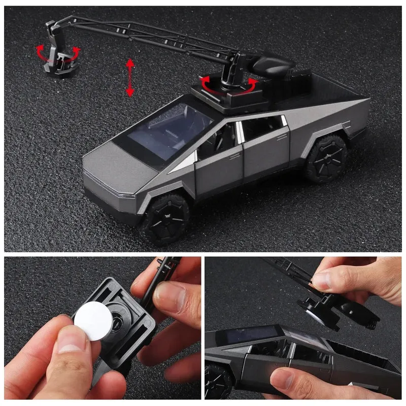 1:32 Spielzeug-Trucks für Jungen Cybertruck-Modell, silberner Pickup-Truck aus Druckgussmetall, Spielzeugautos mit Ton und Licht für Kinder ab 3 Jahren