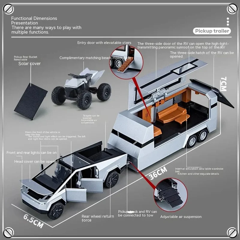 1:32 Spielzeug-Trucks für Jungen Cybertruck-Modell, silberner Pickup-Truck aus Druckgussmetall, Spielzeugautos mit Ton und Licht für Kinder ab 3 Jahren