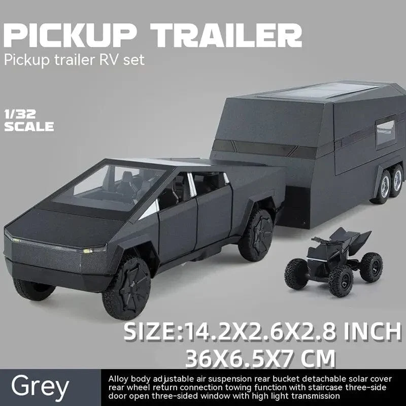 1:32 Spielzeug-Trucks für Jungen Cybertruck-Modell, silberner Pickup-Truck aus Druckgussmetall, Spielzeugautos mit Ton und Licht für Kinder ab 3 Jahren