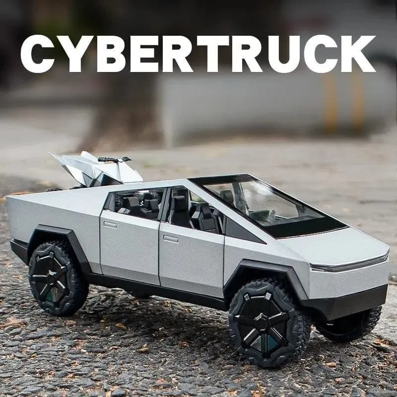 1/24 Tesla Cybertruck Diecast Metall Spielzeugauto 1:24 Miniatur Truck Modell Pull Back Sound & Light Collection Geschenk für Jungen Kinder