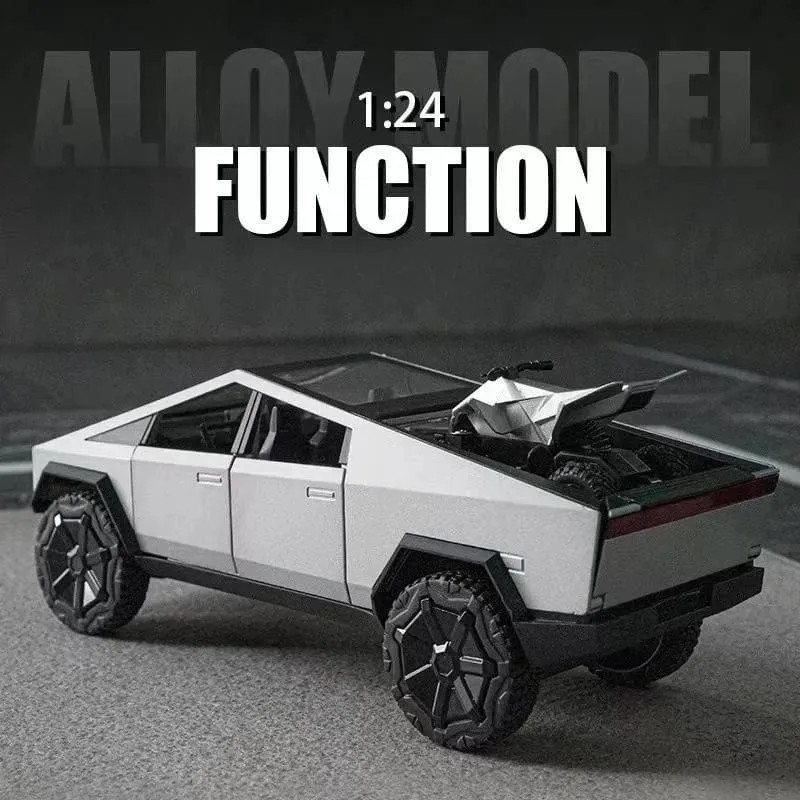 1/24 Tesla Cybertruck Diecast Metall Spielzeugauto 1:24 Miniatur Truck Modell Pull Back Sound & Light Collection Geschenk für Jungen Kinder