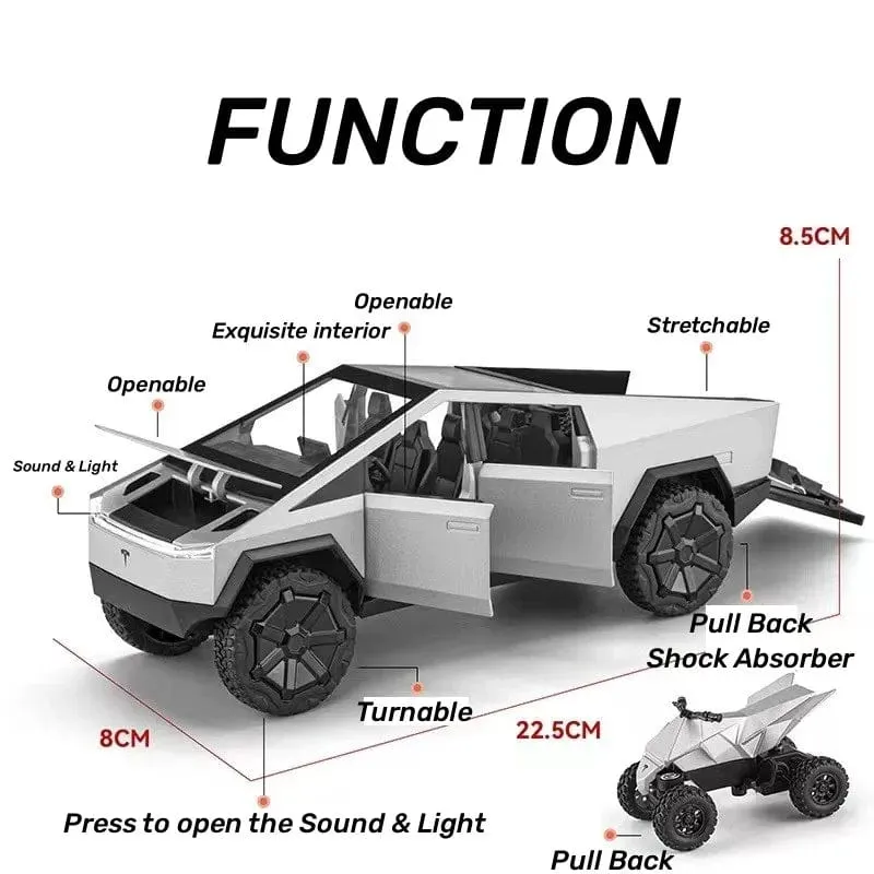 1/24 Tesla Cybertruck Diecast Metall Spielzeugauto 1:24 Miniatur Truck Modell Pull Back Sound & Light Collection Geschenk für Jungen Kinder