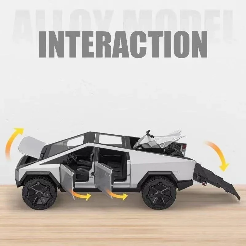 1/24 Tesla Cybertruck Diecast Metall Spielzeugauto 1:24 Miniatur Truck Modell Pull Back Sound & Light Collection Geschenk für Jungen Kinder