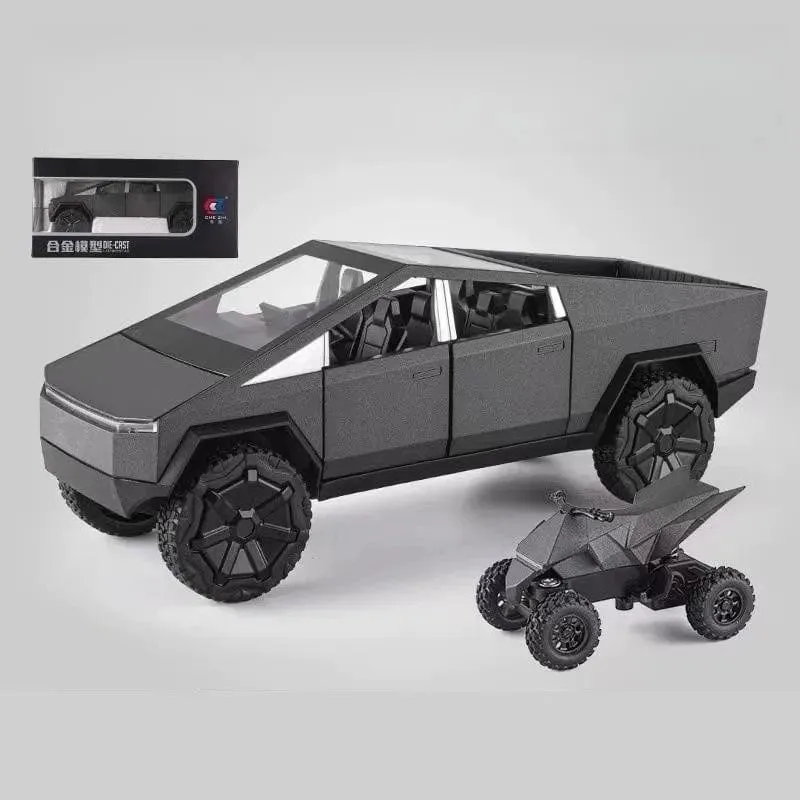 1/24 Tesla Cybertruck Diecast Metall Spielzeugauto 1:24 Miniatur Truck Modell Pull Back Sound & Light Collection Geschenk für Jungen Kinder