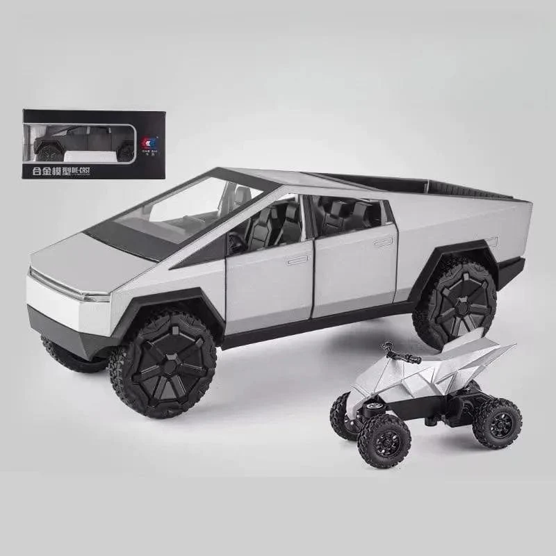 1/24 Tesla Cybertruck Diecast Metall Spielzeugauto 1:24 Miniatur Truck Modell Pull Back Sound & Light Collection Geschenk für Jungen Kinder