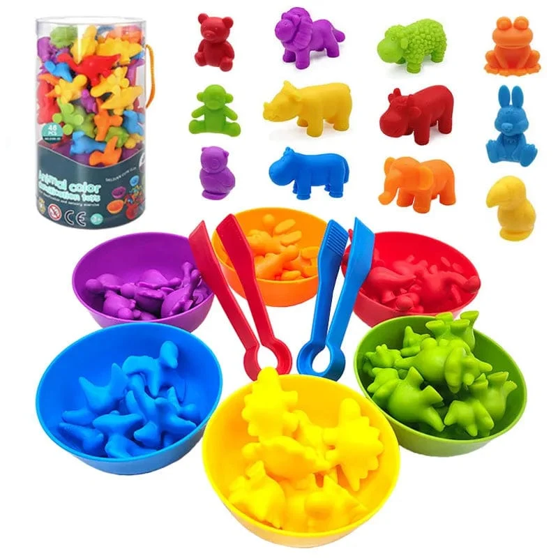 Montessori-Material Regenbogen-Zählbär, Mathe-Spielzeug, Tier-Dinosaurier, Farbsortierung, Matching-Spiel, pädagogisches sensorisches Spielzeug für Kinder