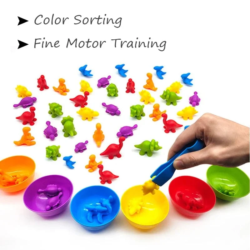 Montessori-Material Regenbogen-Zählbär, Mathe-Spielzeug, Tier-Dinosaurier, Farbsortierung, Matching-Spiel, pädagogisches sensorisches Spielzeug für Kinder