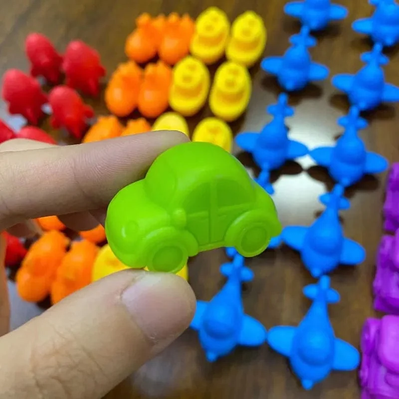 Montessori-Material Regenbogen-Zählbär, Mathe-Spielzeug, Tier-Dinosaurier, Farbsortierung, Matching-Spiel, pädagogisches sensorisches Spielzeug für Kinder