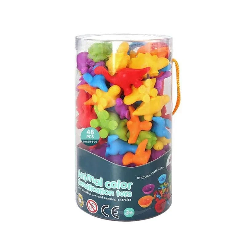 Montessori-Material Regenbogen-Zählbär, Mathe-Spielzeug, Tier-Dinosaurier, Farbsortierung, Matching-Spiel, pädagogisches sensorisches Spielzeug für Kinder