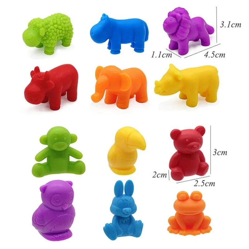 Montessori-Material Regenbogen-Zählbär, Mathe-Spielzeug, Tier-Dinosaurier, Farbsortierung, Matching-Spiel, pädagogisches sensorisches Spielzeug für Kinder