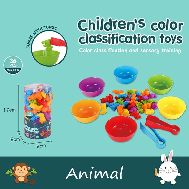 Montessori-Material Regenbogen-Zählbär, Mathe-Spielzeug, Tier-Dinosaurier, Farbsortierung, Matching-Spiel, pädagogisches sensorisches Spielzeug für Kinder