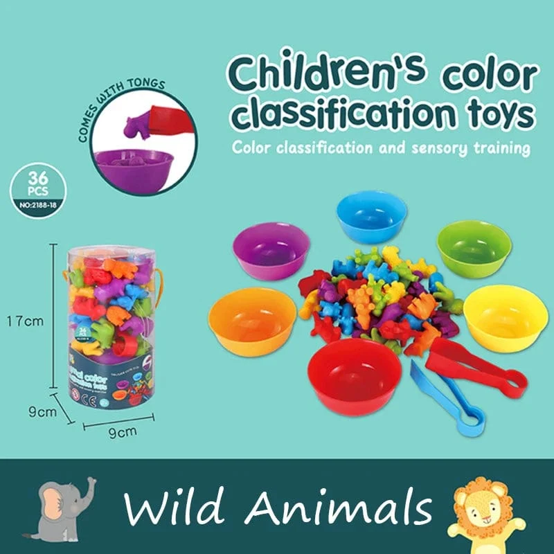 Montessori-Material Regenbogen-Zählbär, Mathe-Spielzeug, Tier-Dinosaurier, Farbsortierung, Matching-Spiel, pädagogisches sensorisches Spielzeug für Kinder
