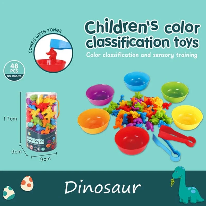 Montessori-Material Regenbogen-Zählbär, Mathe-Spielzeug, Tier-Dinosaurier, Farbsortierung, Matching-Spiel, pädagogisches sensorisches Spielzeug für Kinder