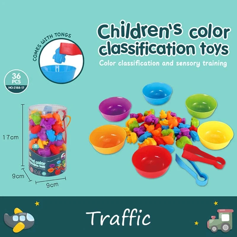 Montessori-Material Regenbogen-Zählbär, Mathe-Spielzeug, Tier-Dinosaurier, Farbsortierung, Matching-Spiel, pädagogisches sensorisches Spielzeug für Kinder