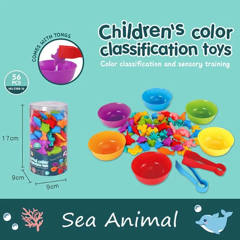 Montessori-Material Regenbogen-Zählbär, Mathe-Spielzeug, Tier-Dinosaurier, Farbsortierung, Matching-Spiel, pädagogisches sensorisches Spielzeug für Kinder