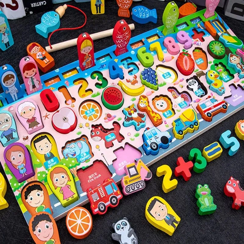 QWZ Kinder Montessori Pädagogisches Holz Mathe Spielzeug Kinder Beschäftigt Bord Zählen Formen Farben Spiel Angeln Puzzle Lernspielzeug Geschenke