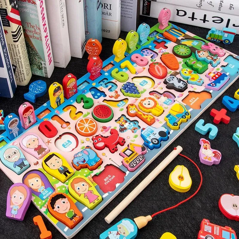 QWZ Kinder Montessori Pädagogisches Holz Mathe Spielzeug Kinder Beschäftigt Bord Zählen Formen Farben Spiel Angeln Puzzle Lernspielzeug Geschenke